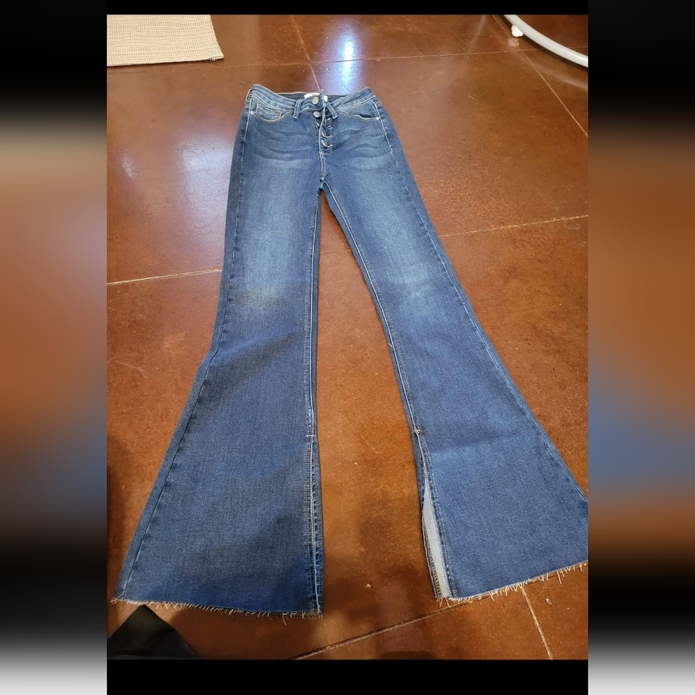 Flared blue jeans
